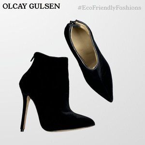 Olcay Gulsen Womens Black Velour Pointed Toe Stiletto Heel Bootie Size EU 38